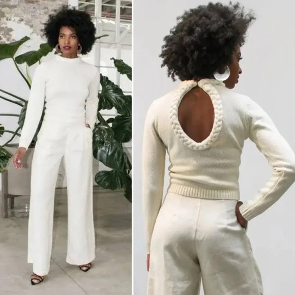 NWT Undra Celeste - Bold Braid Open Back Sweater Size Medium Cream - Picture 2 of 15